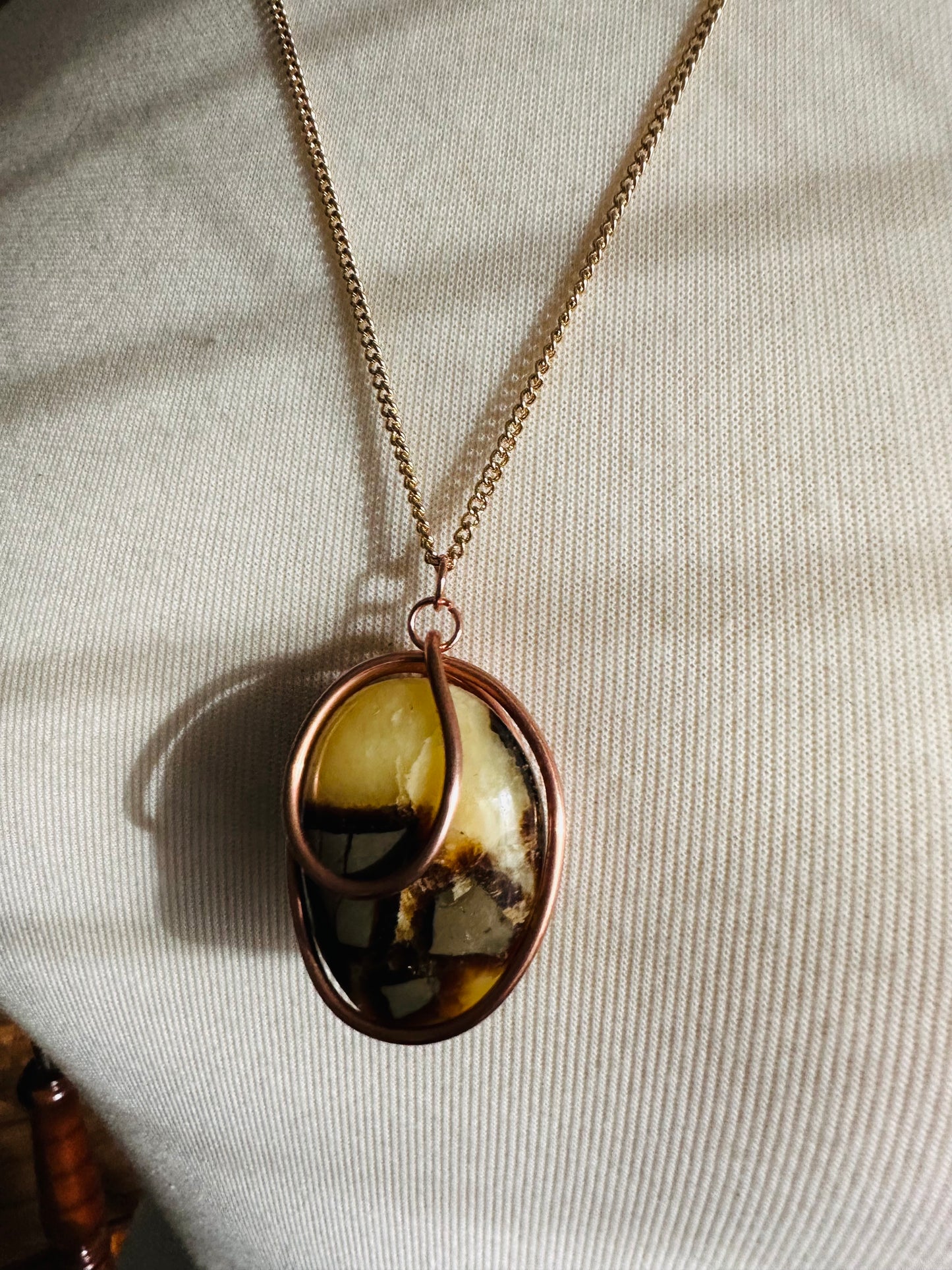 Large Septarian Jasper Crystal Wrapped in Copper