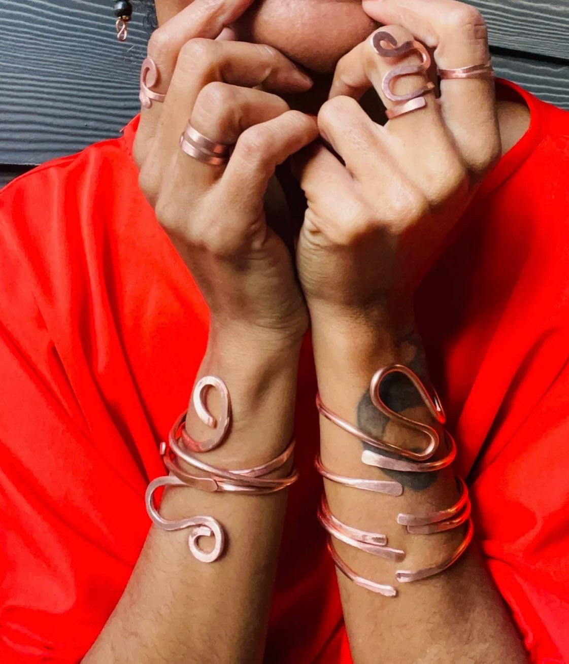 Handmade Copper Bangle Bracelets - Swirls & Curls