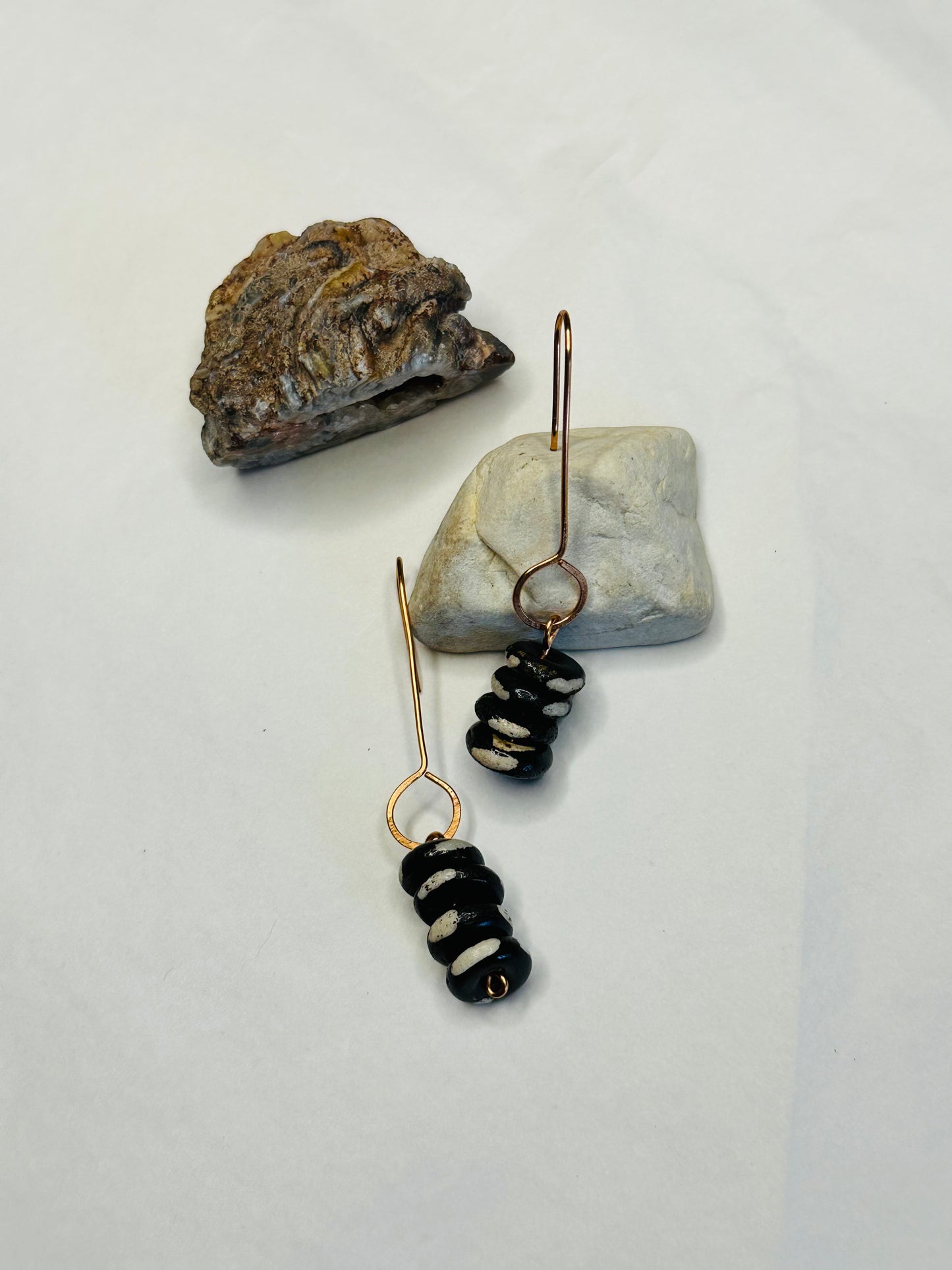 Black and Cream Beaded Earrings