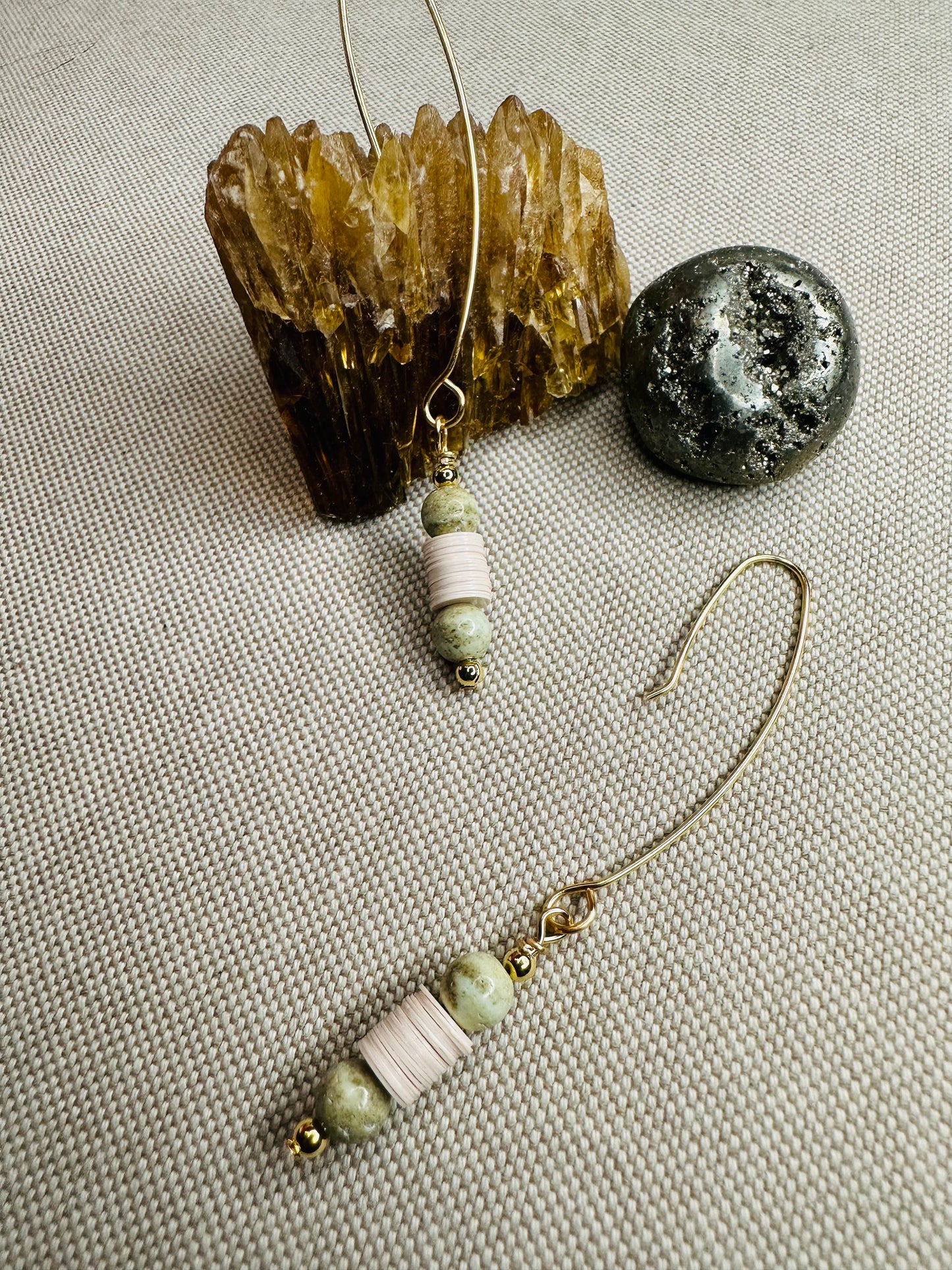Sea Foam Green and Cream Dangle Earrings
