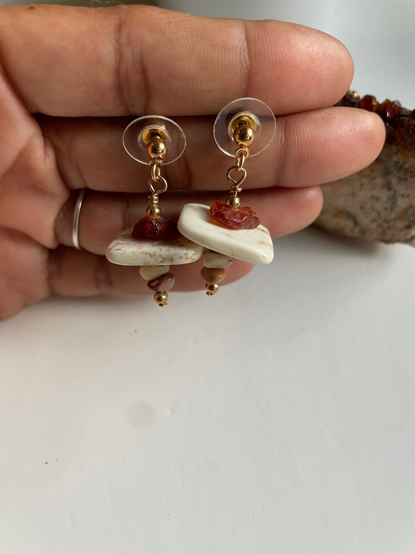 Amber Magnesite Jasper Dainty Dangle Earrings