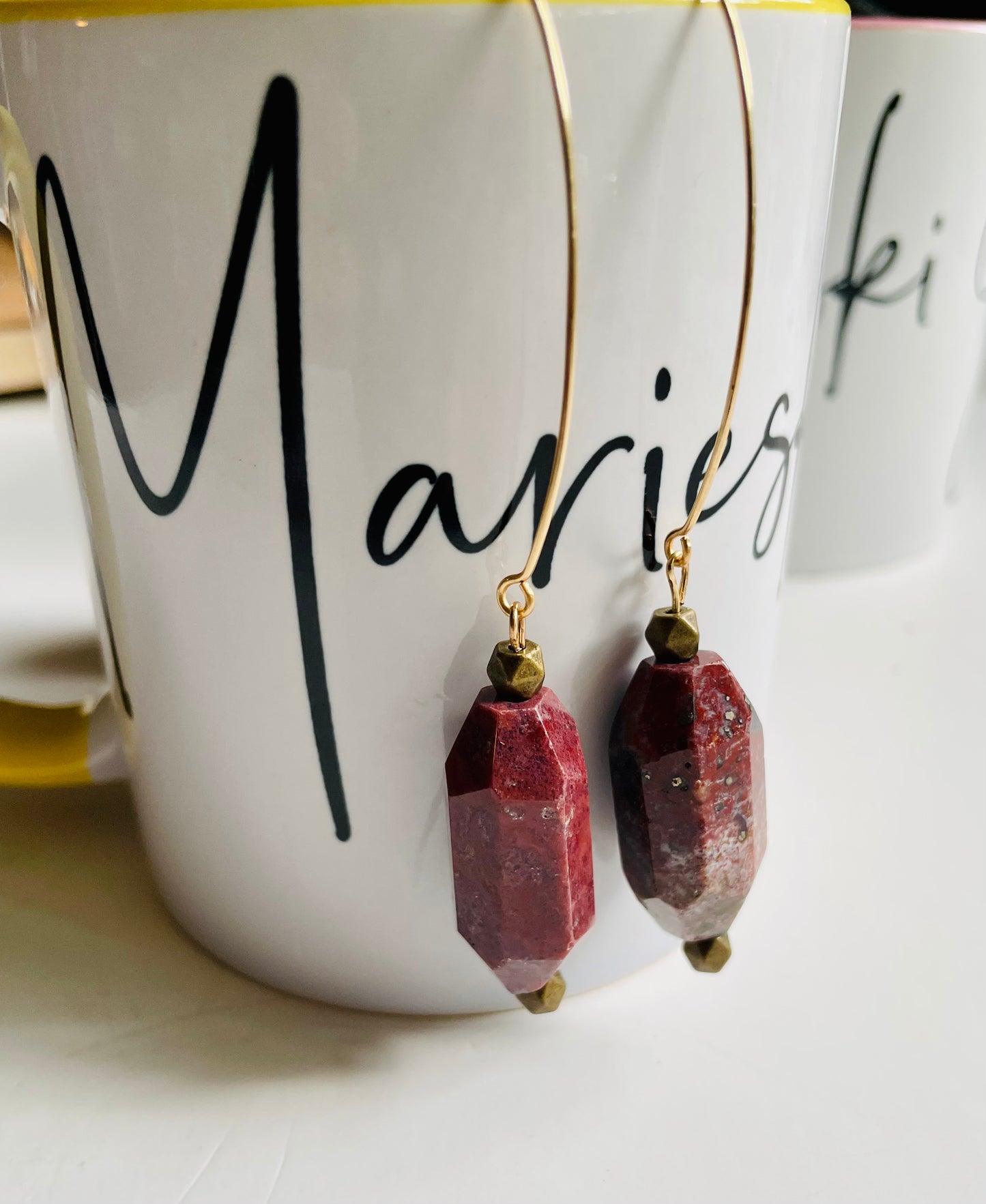 Agate and Brass Dangle Earrings