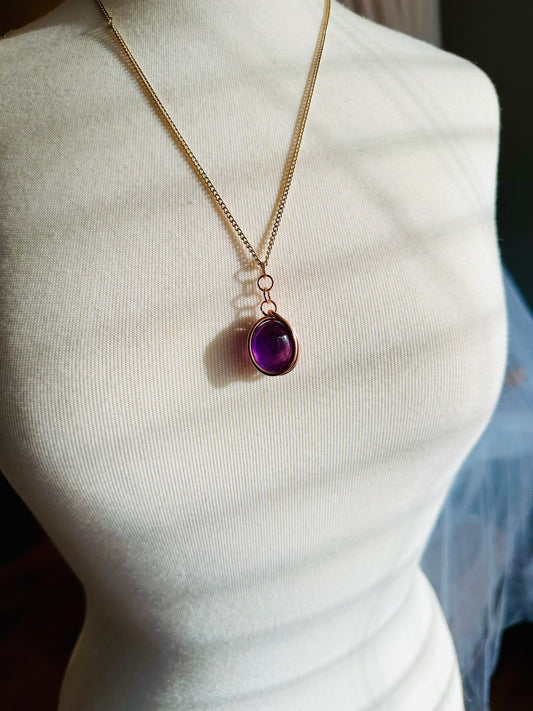 Amethyst Crystal Wrapped in Copper on Gold Chain