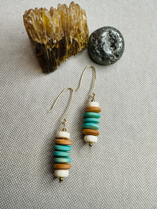 Turquoise and Brown Wooden Earrings