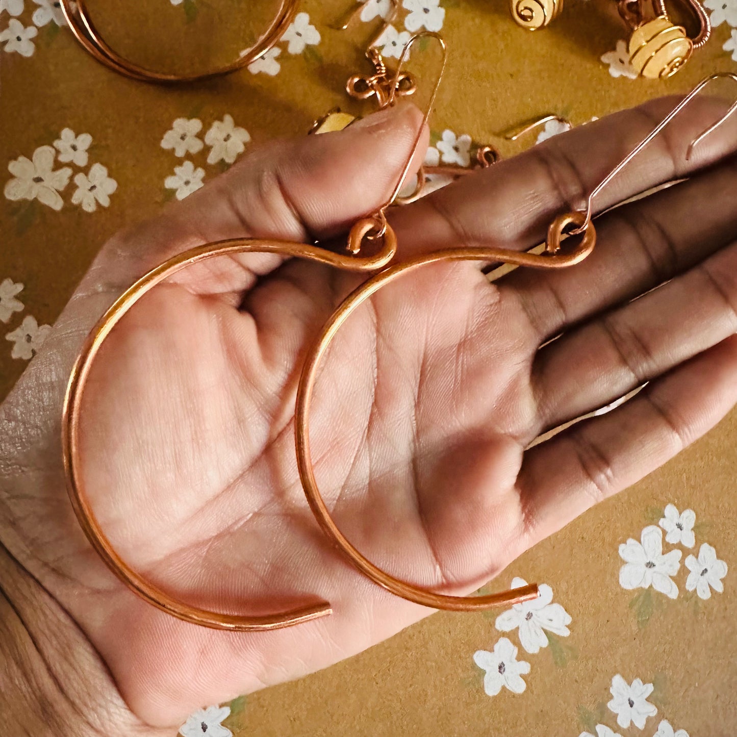 Simple Full and Half Hoop Handmade Copper Dangle Earrings