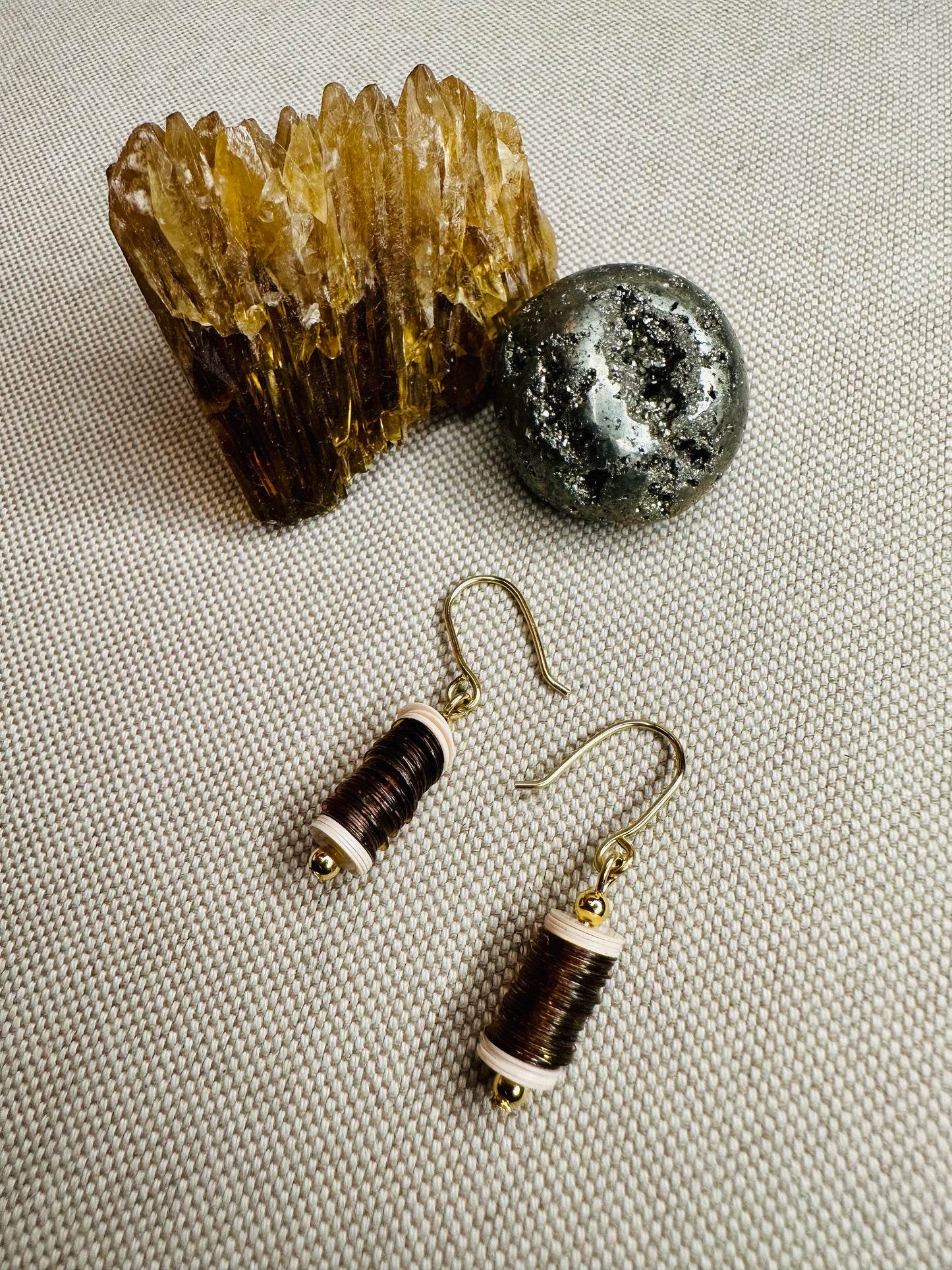 Brown and Cream 1.5” Dainty Dangle Earrings