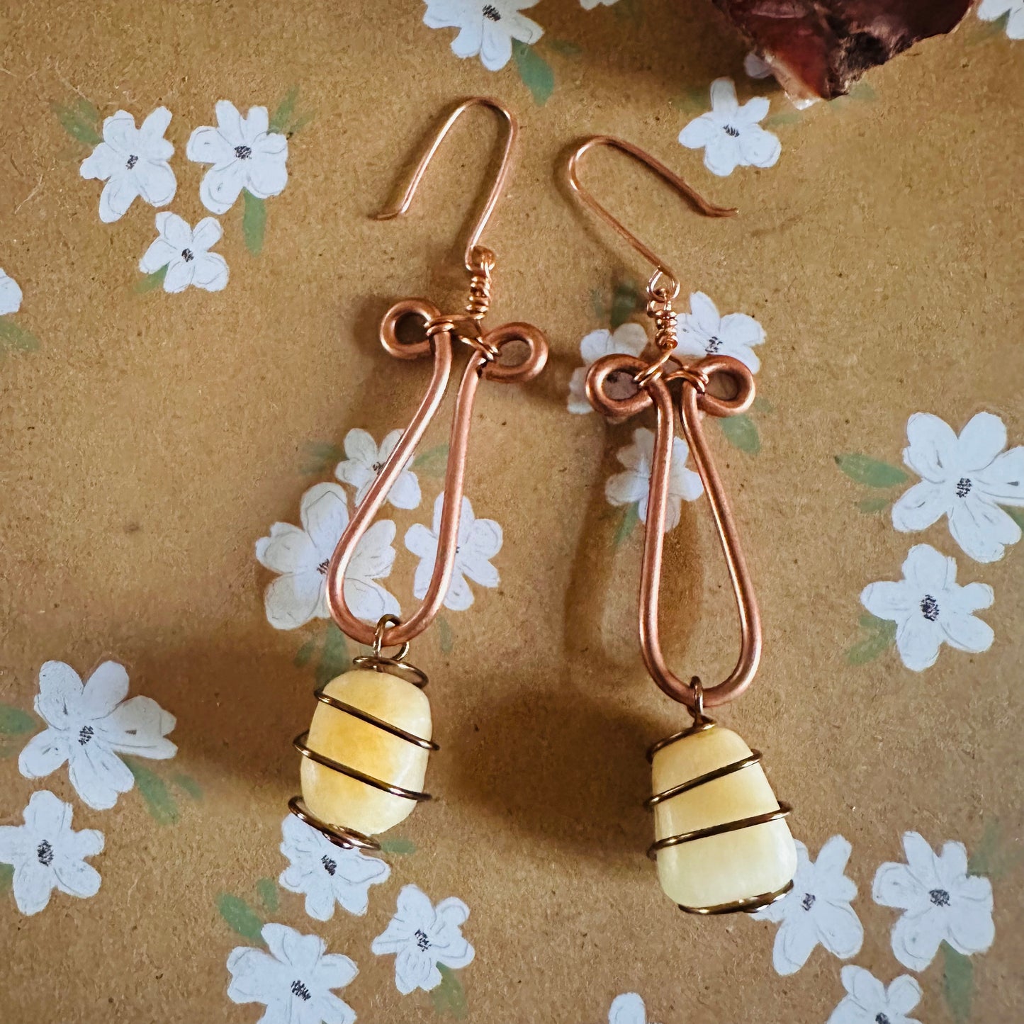 Calcite Wrapped Dangle Copper Earrings