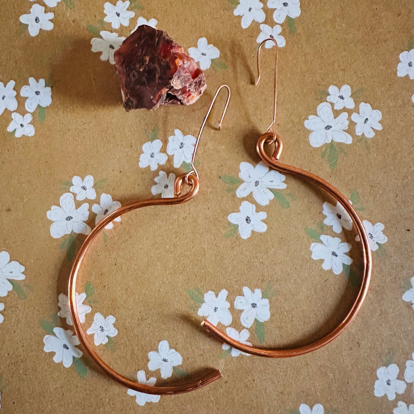 Simple Full and Half Hoop Handmade Copper Dangle Earrings