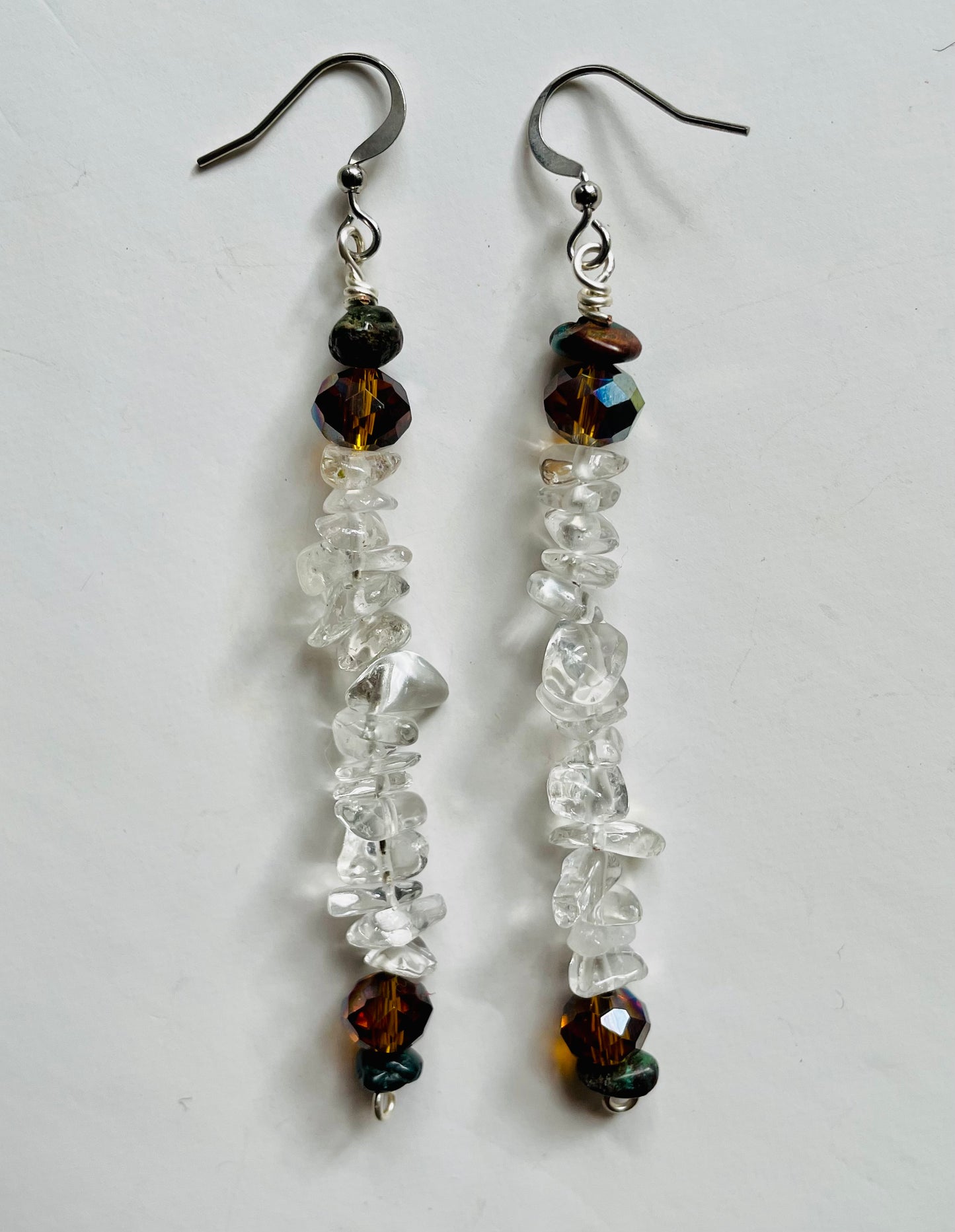 Clear Quartz Crystals Beaded Stick Earrings