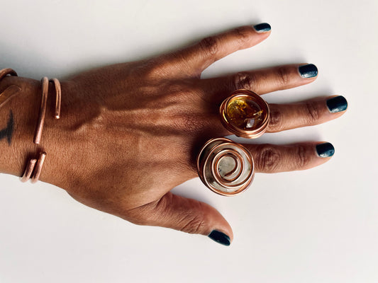 Copper Wrapped Crystal Adjustable Rings