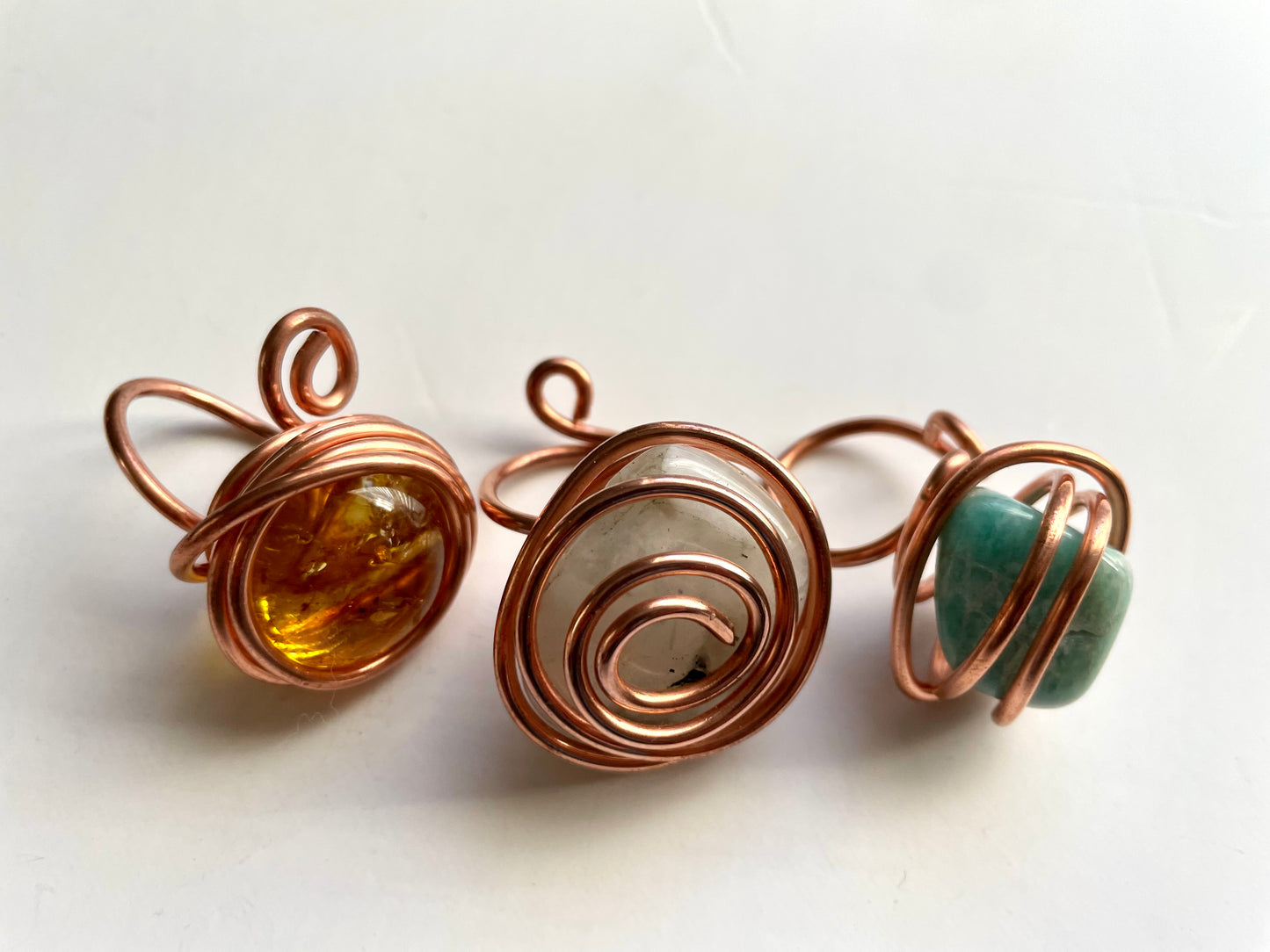 Copper Wrapped Crystal Adjustable Rings