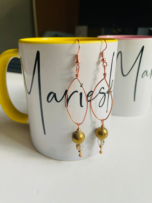 Copper Dangle Earrings with Brass Ball Accent Beads