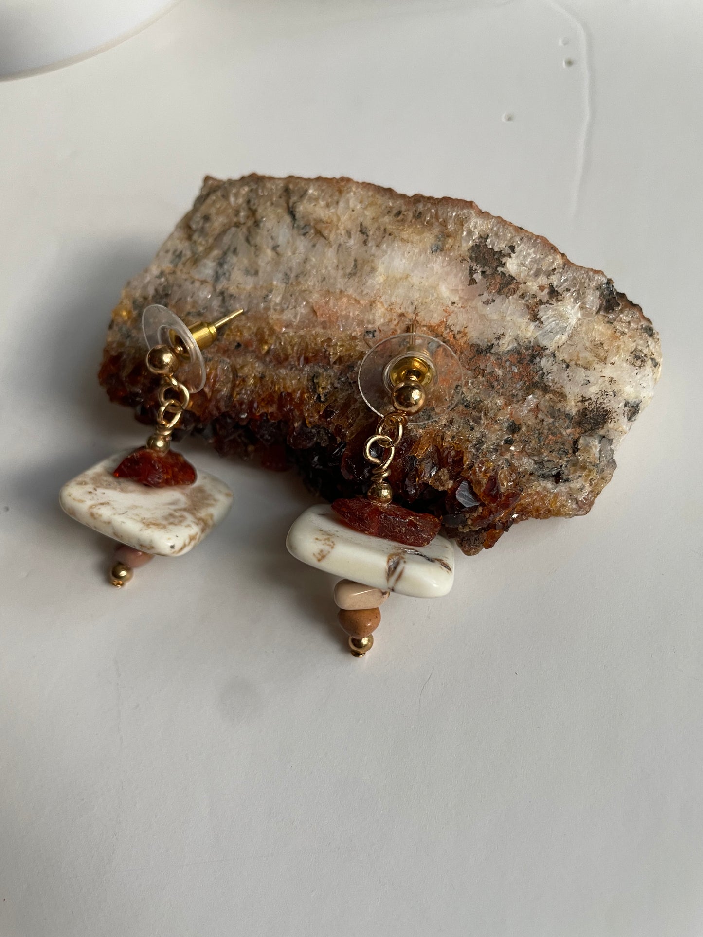 Amber Magnesite Jasper Dainty Dangle Earrings
